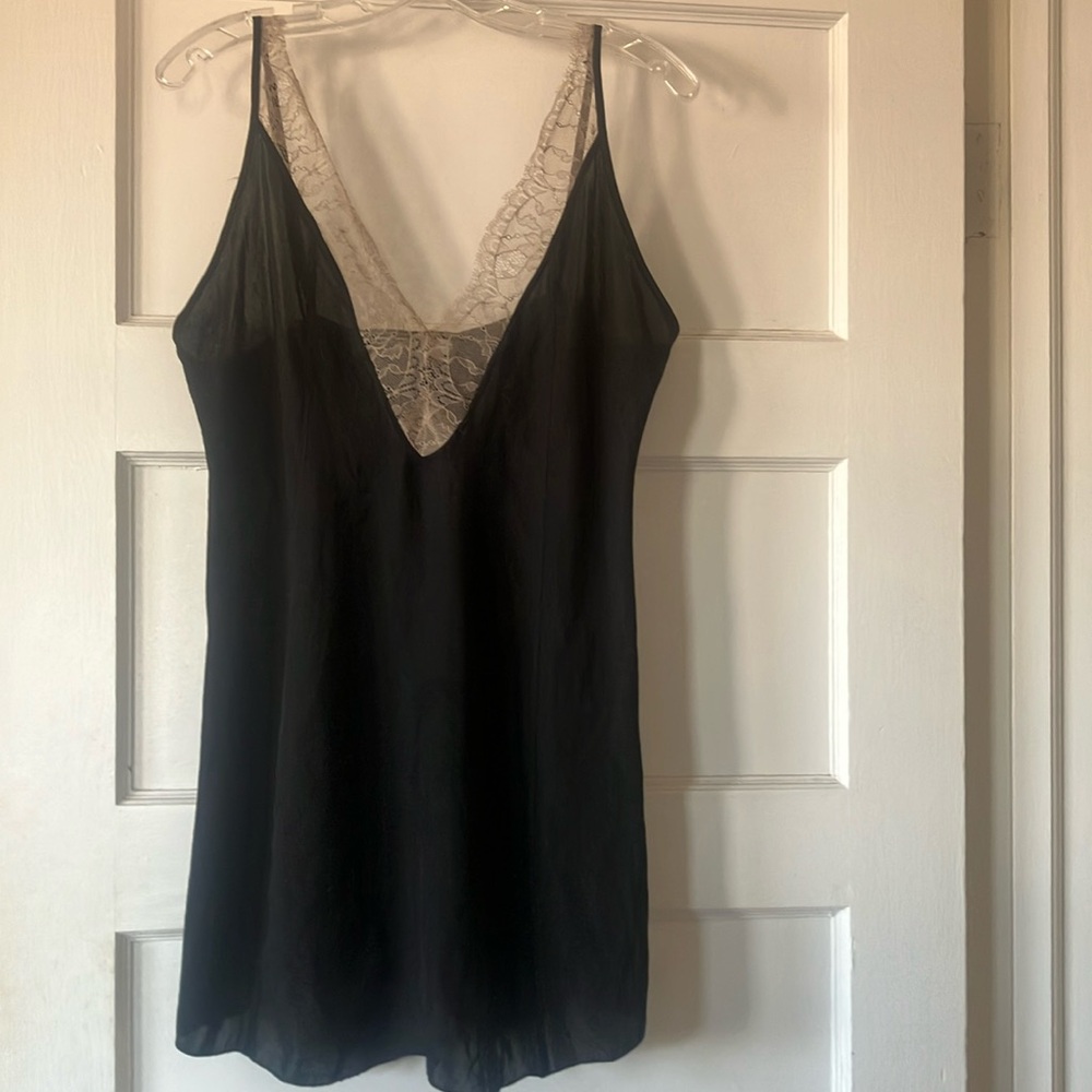 Free people slip dress in black with delicate cream lace